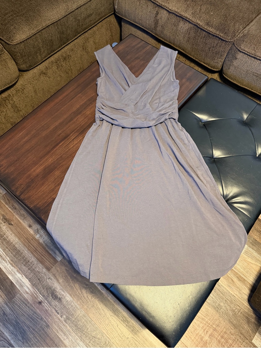 Lilla P Taupe/grey Sleeveless V-Neck Draped Waist Dress Pima Cotton & Modal
